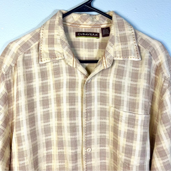 CUBAVERA Men's Size Large Casual Button Down Shirt Short Sleeves Linen Blend - Picture 3 of 6